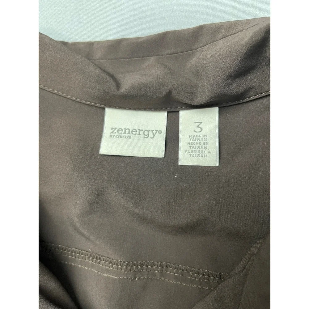 Chicos Zenergy Brown Ruffle Full Zip Jacket Womens Size‎ 3 Large XL Performance